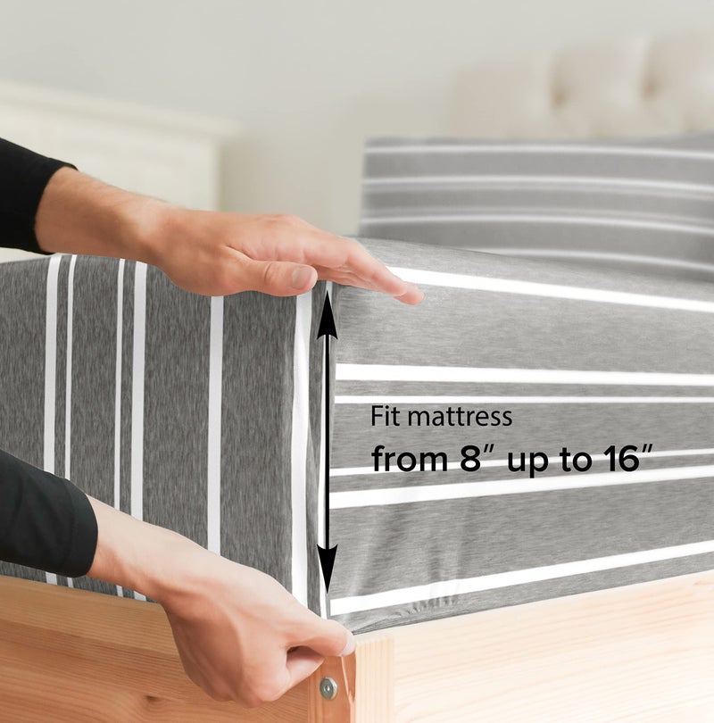 CGK Unlimited Striped Bed Sheets - Pin Striped Sheets - Grey and White Sheets - Grey and White Striped Sheets - King Striped Sheets - Hotel Luxury Bed Sheets - Deep Pockets - Breathable & Cooling Sheets  - Image 4