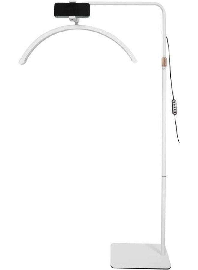 HD-M8X White LED Floor Lamp with Half Moon Design for Eyelashes and Mobile Phone Holder, Adjustable Brightness and Height - Image 2