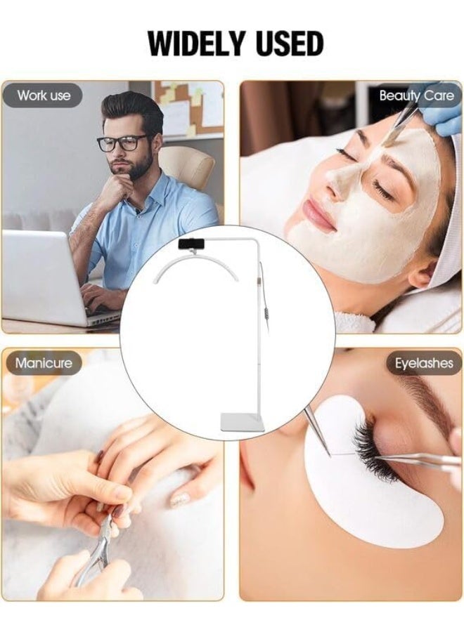HD-M8X White LED Floor Lamp with Half Moon Design for Eyelashes and Mobile Phone Holder, Adjustable Brightness and Height - Image 5