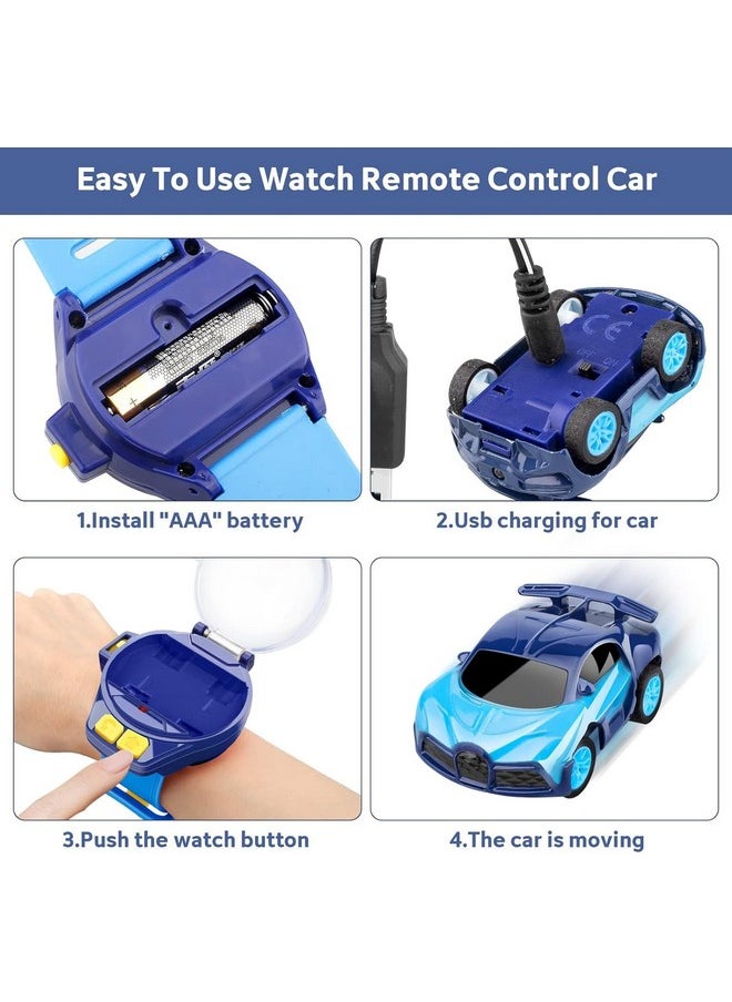 Brand Conquer - Brand Conquer Mini Remote Control Car Watch Toys, Easy Control Safe 98.4ft Remote Control Distance Cute Wrist Racing Car Watch Silicone Strap with Dust Cover for Outdoor (Bugatti Divo Blue) - Image 1