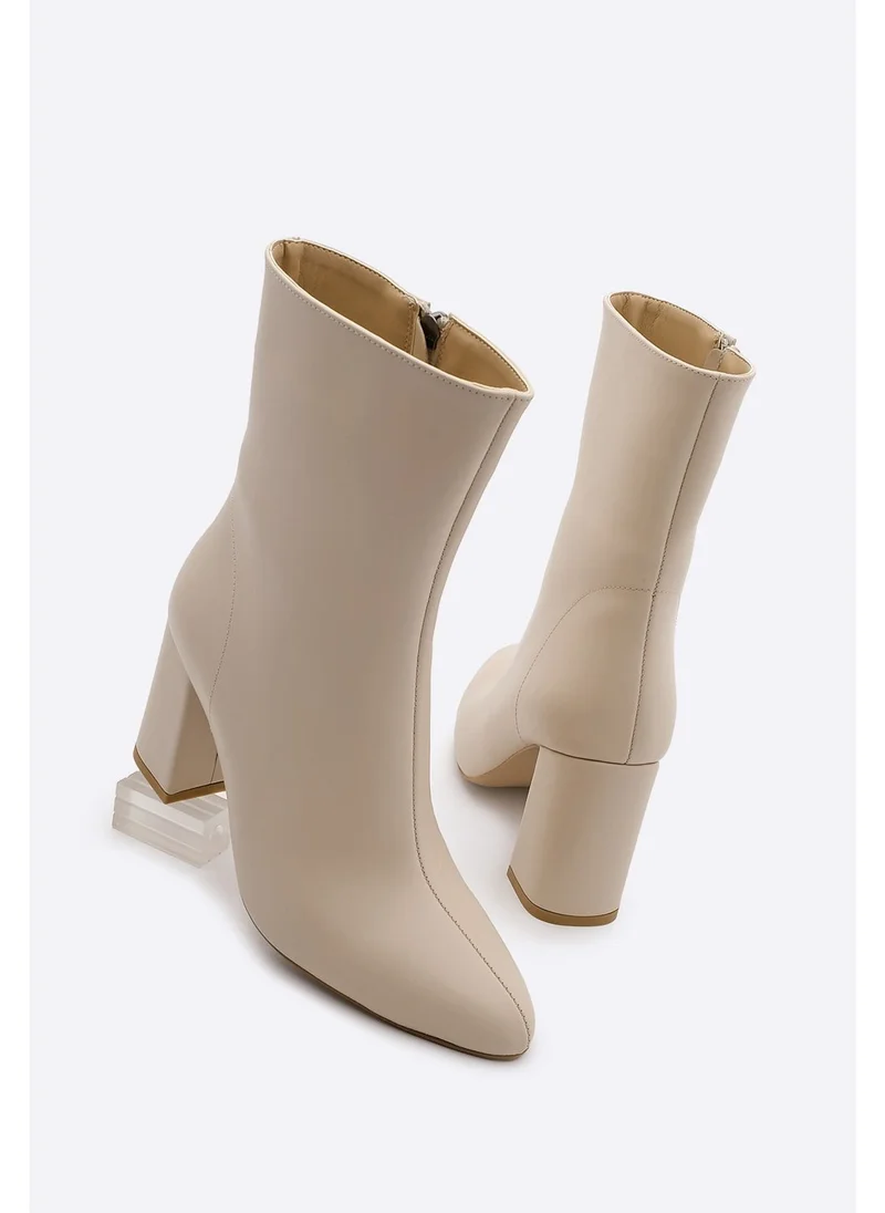 مارجين Women's Side Zipper Oval Toe Thick Heel Boots Ornes