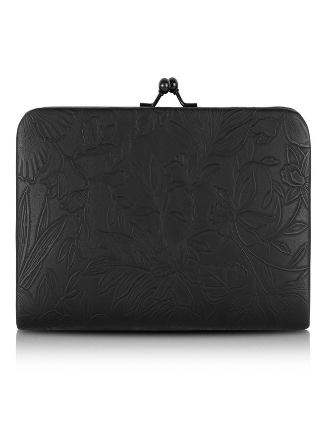 DOSYSO Wallet for Women Stylish Latest Floral Flower Printed Design Vegan Leather Mobile Phone Holder Card Slots Magnetic Kiss Lock Zip Pocket Hand Clutch for Daily Use Girls Gift Party Ladies Purse (Black) - Image 5