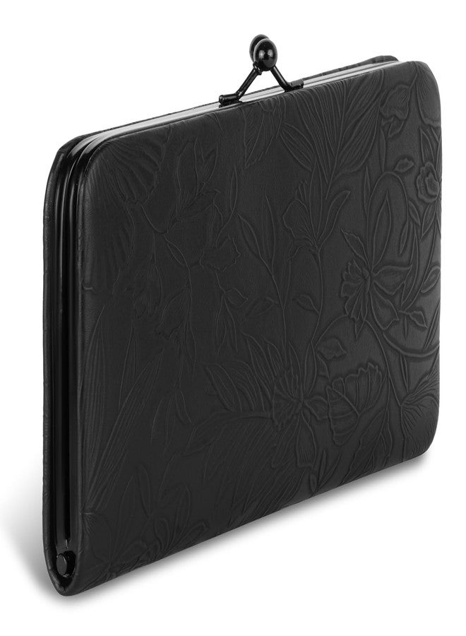 DOSYSO Wallet for Women Stylish Latest Floral Flower Printed Design Vegan Leather Mobile Phone Holder Card Slots Magnetic Kiss Lock Zip Pocket Hand Clutch for Daily Use Girls Gift Party Ladies Purse (Black) - Image 1