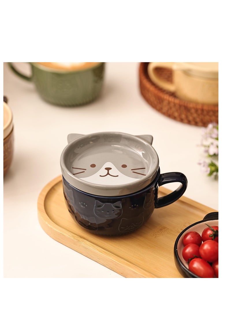 SYOSI Cute Ceramic Cat Coffee Mug with Lid,Kawaii Coffee Mugs or Tea Cups for Cat Lovers,Funny Novelty Cat Breakfast Mugs for Women Wife Mum Girls Boys Friends Kids  Birthday Gift,300ML（Blue） - Image 5