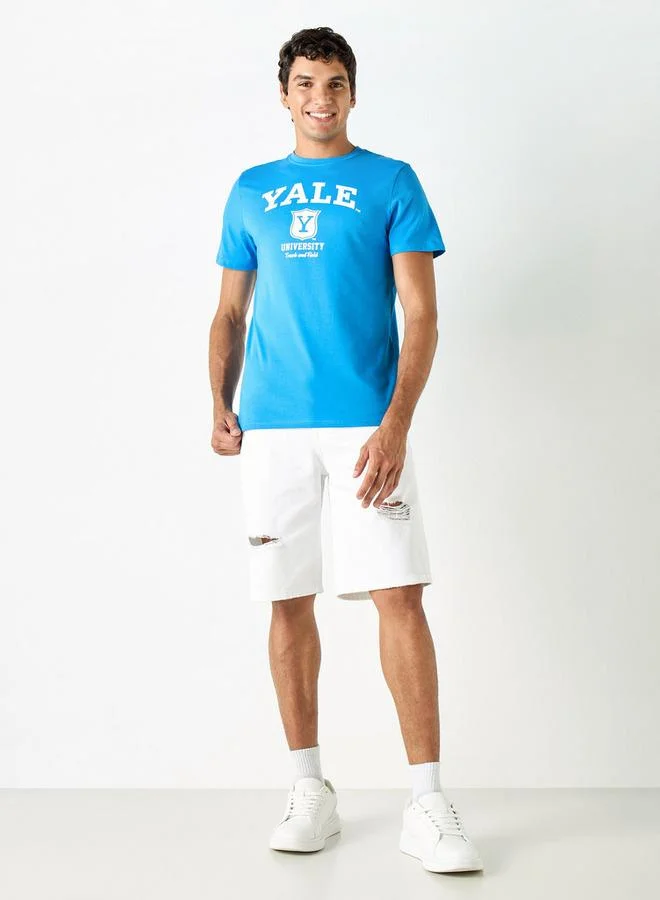 SP Characters Varsity Print Crew Neck T-shirt with Short Sleeves