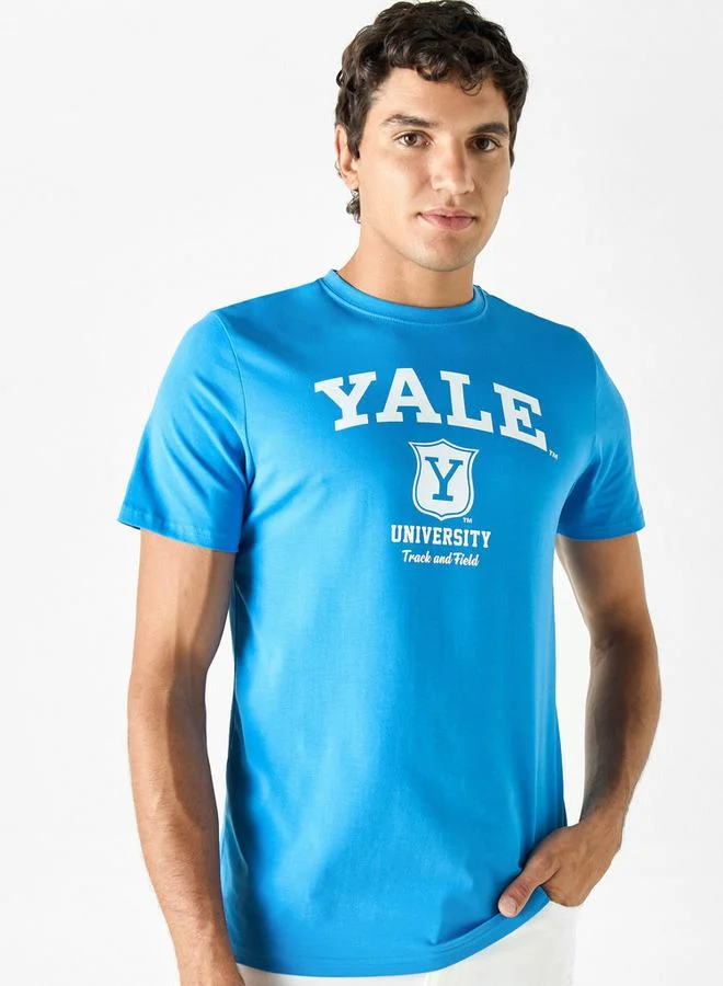 Varsity Print Crew Neck T-shirt with Short Sleeves