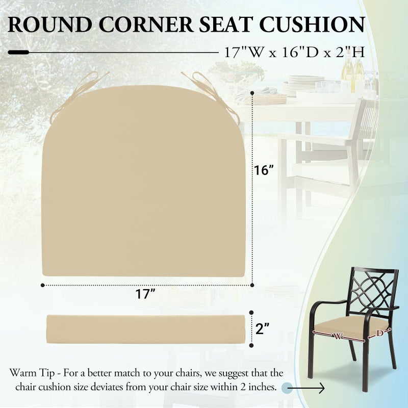 Wellsin Outdoor Chair Cushions for Patio Furniture - Patio Chair Cushions Set of 4 - Water Resistant Round Corner Outdoor Seat Cushions 17"X16"X2", Beige - Image 2