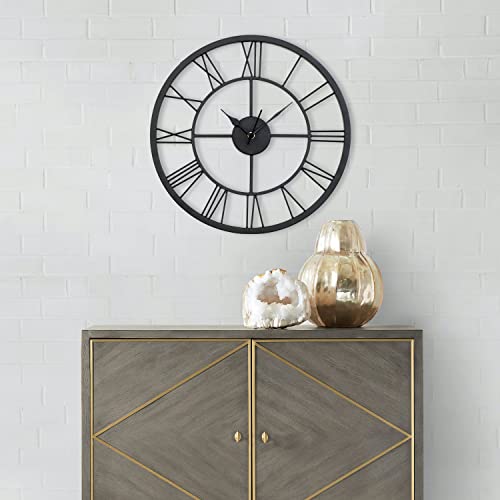 Craftter Metal Roman Modern Time Piece Large Hanging Wall Clock, Modern Analog Round Latest Stylish Clock for Office, Shop Living Room (14 inch, Black) - Image 1