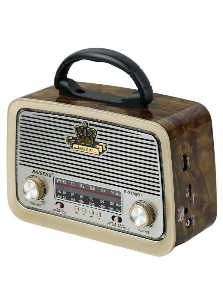 PRIMO PLUS Portable radio FM - AM - SW Gold/Brown/Black Bluetooth Portable Audio TF Card USB Flash disk Aux playback - Image 3