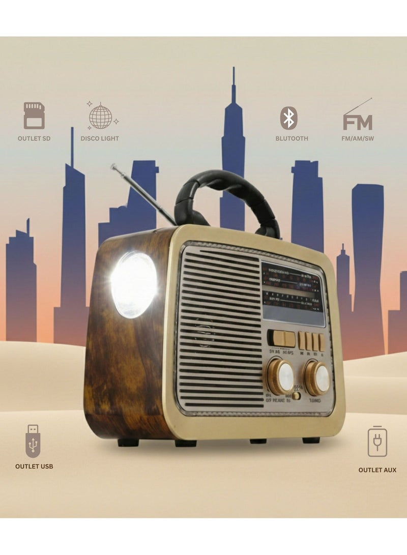 Portable radio FM - AM - SW Gold/Brown/Black Bluetooth Portable Audio TF Card USB Flash disk Aux playback - Image 3