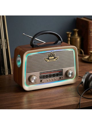 راديو محمول HI-FI بثلاث قنوات FM - AM - SW ذهبي/بني/أسود بلوتوث AUX بطاقة TF قرص فلاش USB - view 4