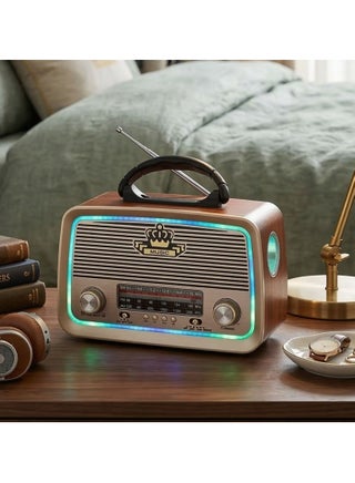 راديو محمول HI-FI بثلاث قنوات FM - AM - SW ذهبي/بني/أسود بلوتوث AUX بطاقة TF قرص فلاش USB - view 3