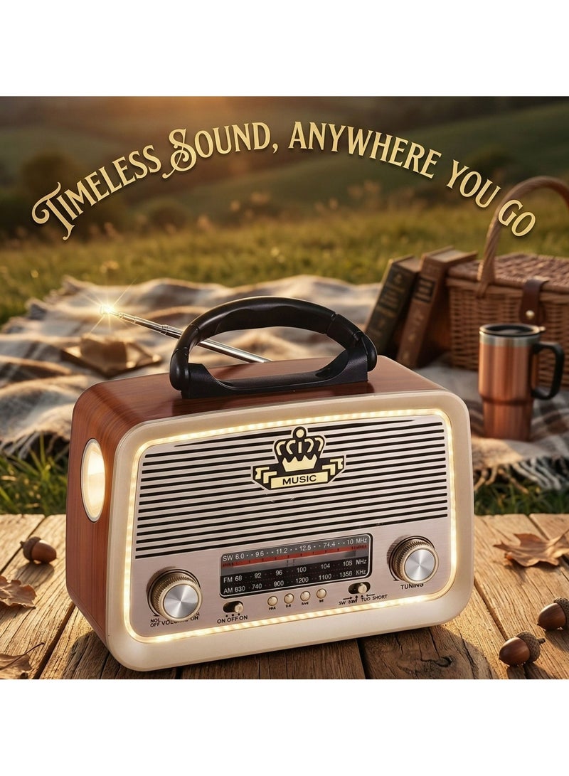 Portable radio FM - AM - SW Gold/Brown/Black Bluetooth Portable Audio TF Card USB Flash disk Aux playback - Image 2