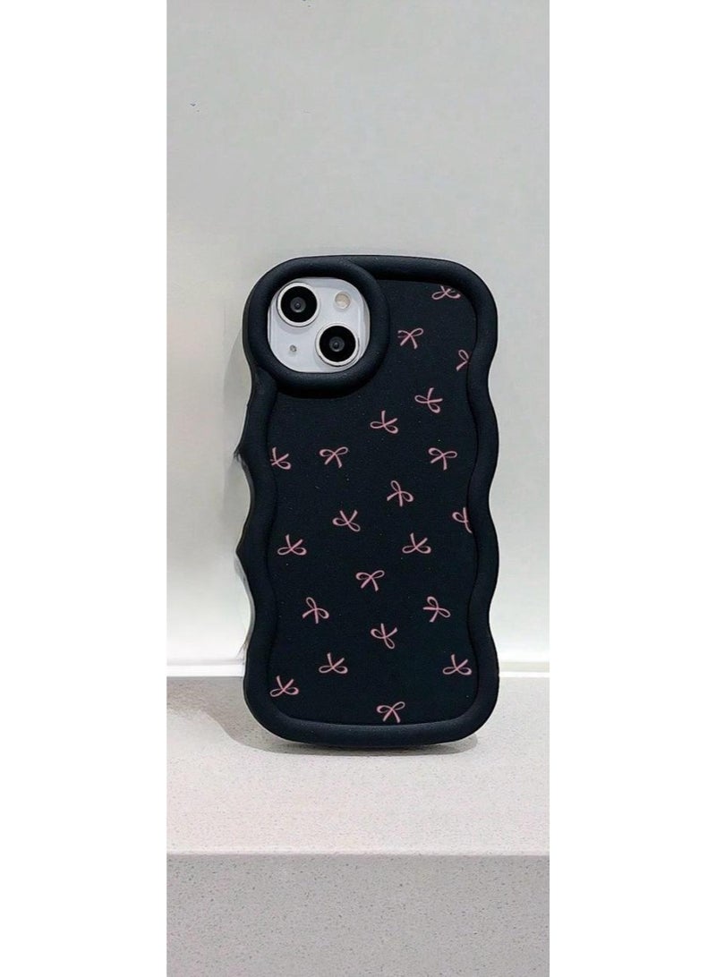 iPhone 16 pro max Black Dopamine, Bowknot, Cartoon Macaron Wave Pattern Phone Case