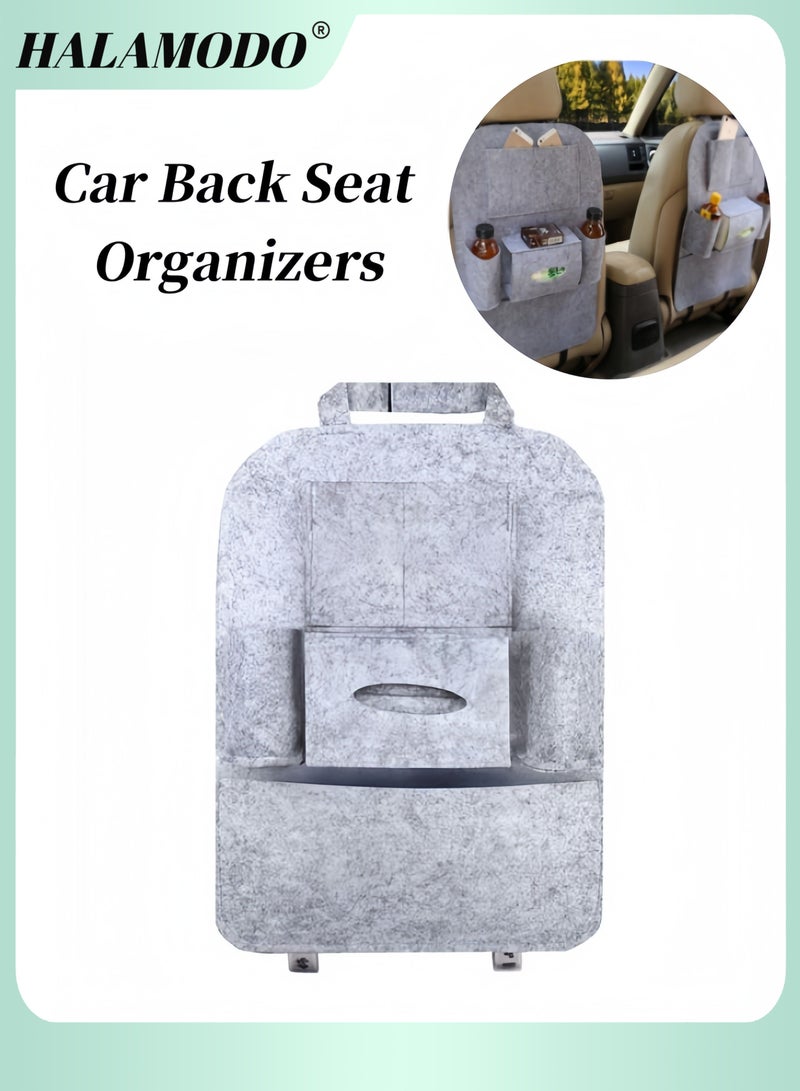 HALAMODO Car Back Seat Organizers Premium Felt Backseat Seat Organizer Multi-Storage Pockets & Adjustable Buckle Strap for Toy & Bottle & Drink & Vehicles Travel  - Image 1