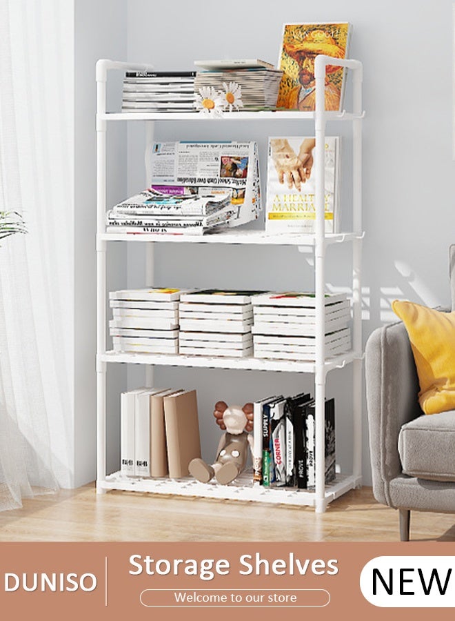 DUNISO 4-Tier Kitchen Storage Rack, Shelving with Side Hooks, Storage Organizer Shelves for Appliances Shelving Unit, Multifunctional Storage Rack Stand for Kitchen, Closet, Bathroom, Laundry - Image 1