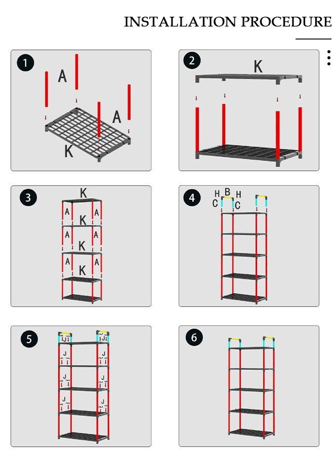 DUNISO 4-Tier Kitchen Storage Rack, Shelving with Side Hooks, Storage Organizer Shelves for Appliances Shelving Unit, Multifunctional Storage Rack Stand for Kitchen, Closet, Bathroom, Laundry - Image 5