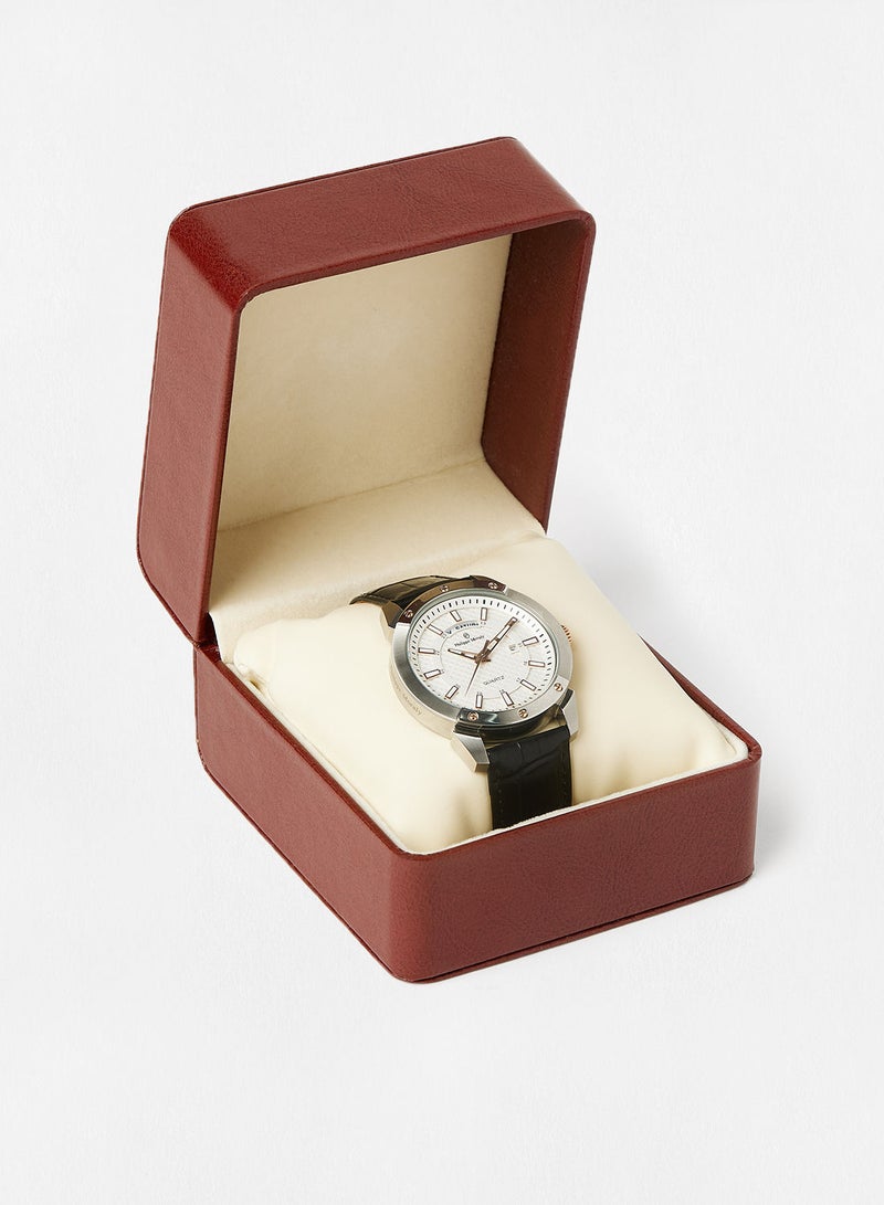 Philippe Moraly ساعة يد تناظرية بحزام جلدي L1373CRWB - 44 مم - أسود - Image 5