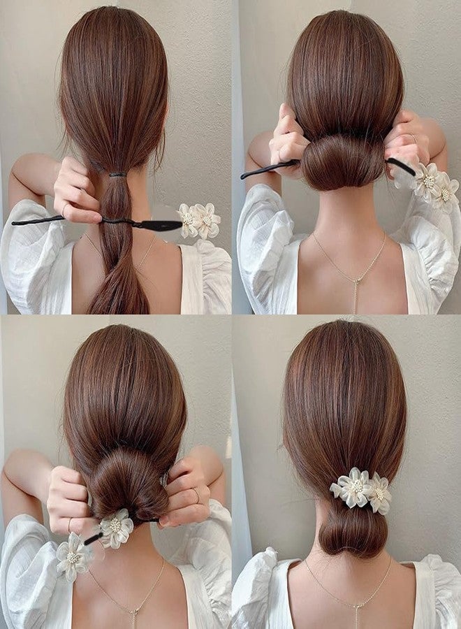 DORMITORRY Flower Bun Juda Hair Stick for Women Elegant Organza & Pearl Hairpin for Women, Perfect for Juda, Bun or Ponytail for Weddings, Festivals, and Special Occasions - 1 Pc, Multicolor. - Image 2