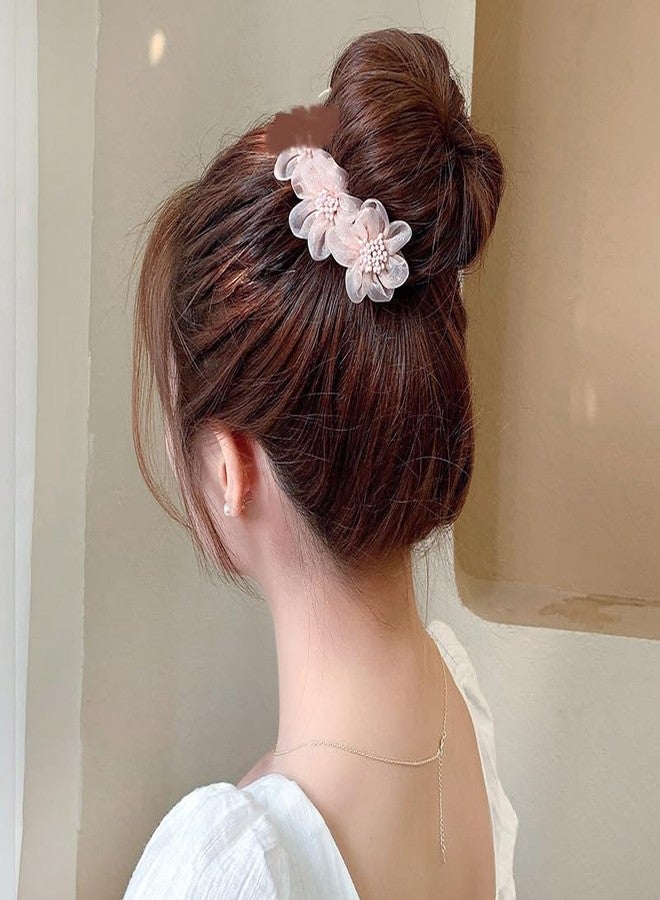 DORMITORRY Flower Bun Juda Hair Stick for Women Elegant Organza & Pearl Hairpin for Women, Perfect for Juda, Bun or Ponytail for Weddings, Festivals, and Special Occasions - 1 Pc, Multicolor. - Image 3