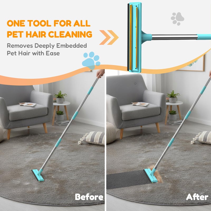 BoxZone 3 In 1 Carpet Rake for Pet Hair Removal Tool with Long & Short Handle and Rubber Detail Brush, Carpet Brush for Pet Hair, Deep Cleaning Pet Hair Removal Broom for Carpets Couches Rug Furniture - Image 5