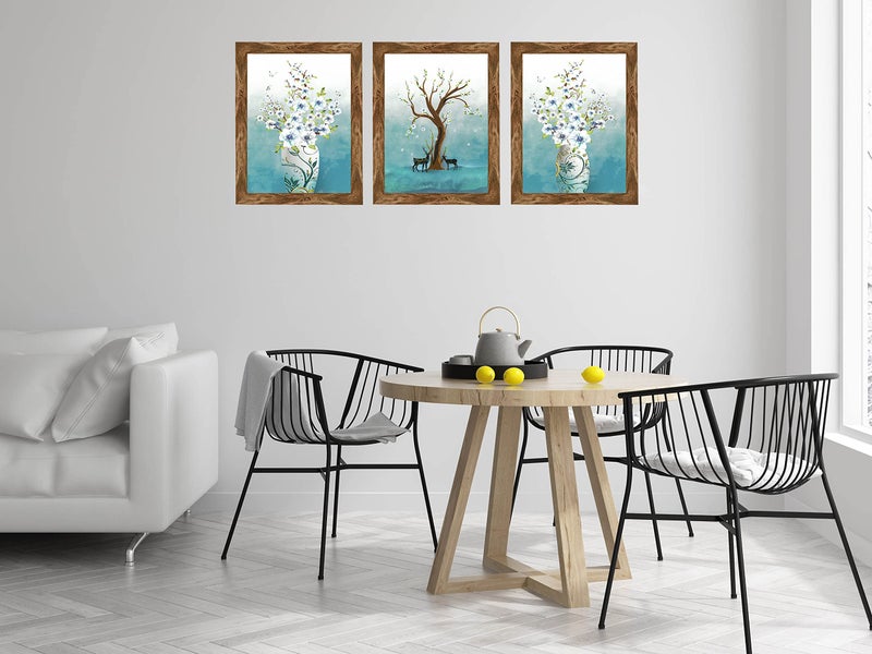 Indianara Set of 3 Flower Vase with Deers Framed Art Painting (3981WNT) without glass 10.2 X 13, 10.2 X 13, 10.2 X 13 INCH - Image 3
