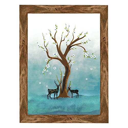 Indianara Set of 3 Flower Vase with Deers Framed Art Painting (3981WNT) without glass 10.2 X 13, 10.2 X 13, 10.2 X 13 INCH - Image 5