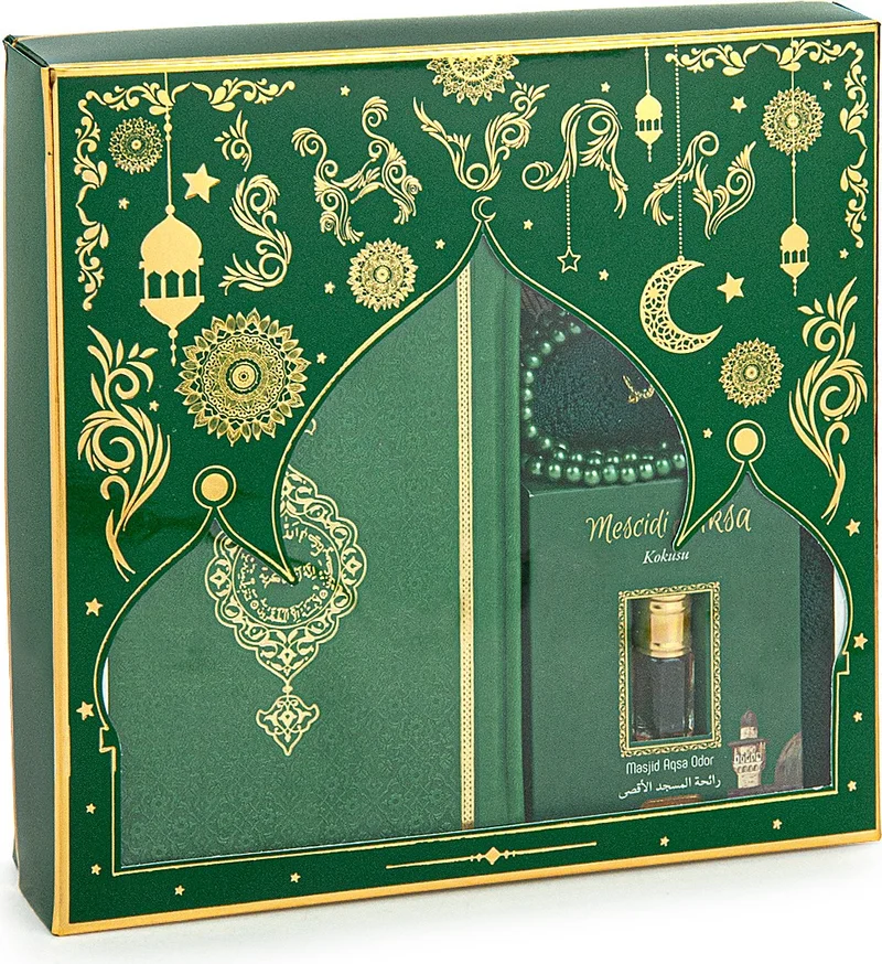 İhvan Online Gift Suitable for the Groom's Pack, Quran and Dowry Prayer Rug Set Green