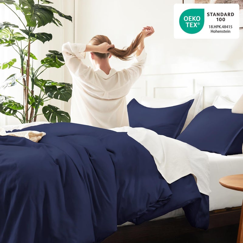Litanika Navy Blue Twin/Twin XL Comforter Set, 2 Pieces Lightweight Solid Bedding Comforter Set, All Season Fluffy Bed Set (66x90In Comforter & 1 Pillowcase) - Image 4