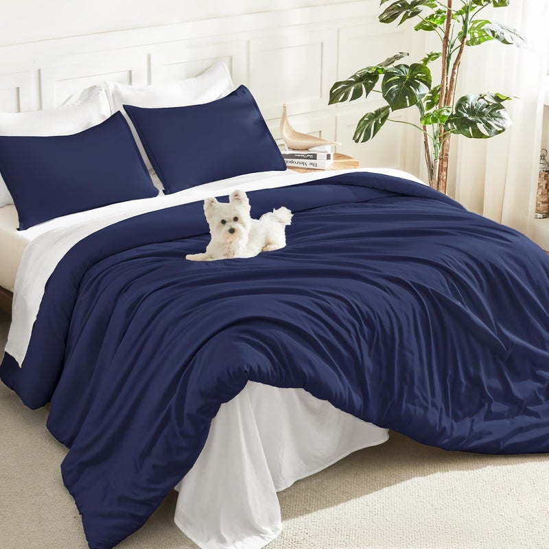 Litanika Navy Blue Twin/Twin XL Comforter Set, 2 Pieces Lightweight Solid Bedding Comforter Set, All Season Fluffy Bed Set (66x90In Comforter & 1 Pillowcase) - Image 1