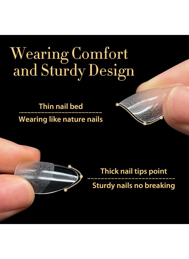 UNA GELLA - Almond Gel X Nail Tips 600 Pcs Prefiled Almond Nail Tips Full Cover Nail Tips Press On Nails 12 Sizes Half Matte Clear Fake Soft Gel Nail Tips For Nail Extension Home Diy Salon With Box - Image 1