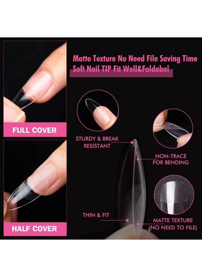 UNA GELLA - Almond Gel X Nail Tips 600 Pcs Prefiled Almond Nail Tips Full Cover Nail Tips Press On Nails 12 Sizes Half Matte Clear Fake Soft Gel Nail Tips For Nail Extension Home Diy Salon With Box - Image 1