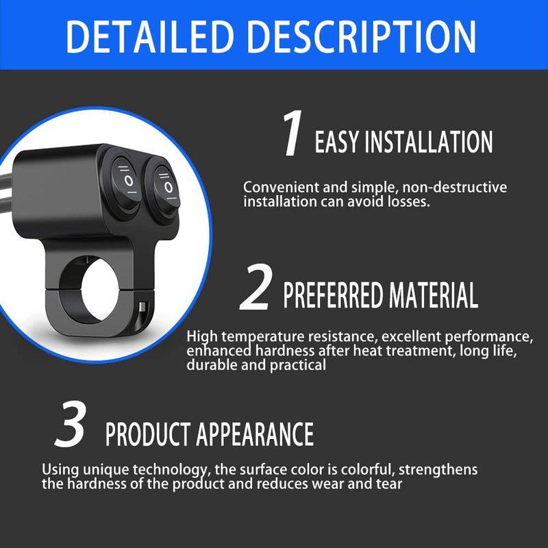 TRP Traders Motorcycle DC 12V 7/8" 22mm Motorcycle Handlebar Double Control ON/OFF Switch for Headlight, Fog Light, Horn, Hazard Control - Image 4