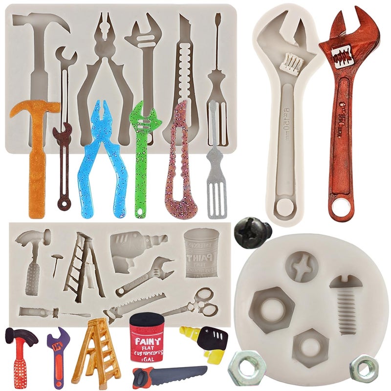 sijiangmold قوالب سوجيانغمولد للأدوات اليدوية قوالب فوندان صغيرة لأدوات البناء لقوالب الشوكولاتة والبسكويت وتزيين الكب كيك مجموعة من 4