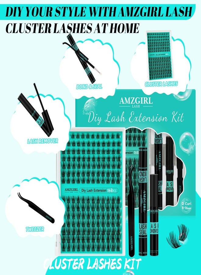 AMZGIRL LASH Lash Extension Kit,DIY Eyelash Clusters Kit 168Pcs with Lash Bond and Seal Glue Waterproof,Eyelashes Remover for Lash Cluster Extensions Kit for Beginner,Lashes Applicator Tool(Medusa,D-Mix8-16mm Kit) - Image 2