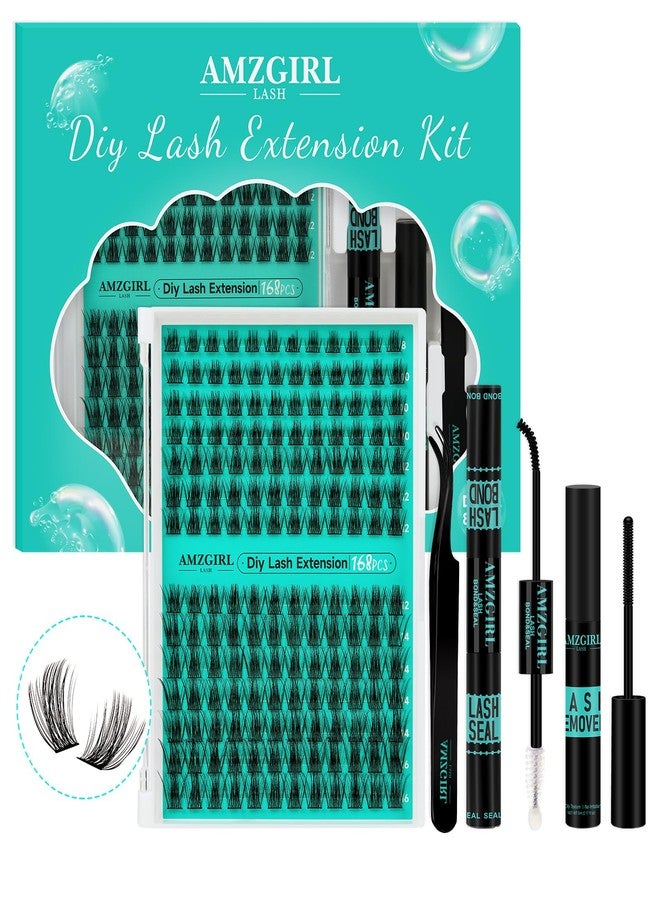 AMZGIRL LASH Lash Extension Kit,DIY Eyelash Clusters Kit 168Pcs with Lash Bond and Seal Glue Waterproof,Eyelashes Remover for Lash Cluster Extensions Kit for Beginner,Lashes Applicator Tool(Medusa,D-Mix8-16mm Kit) - Image 1