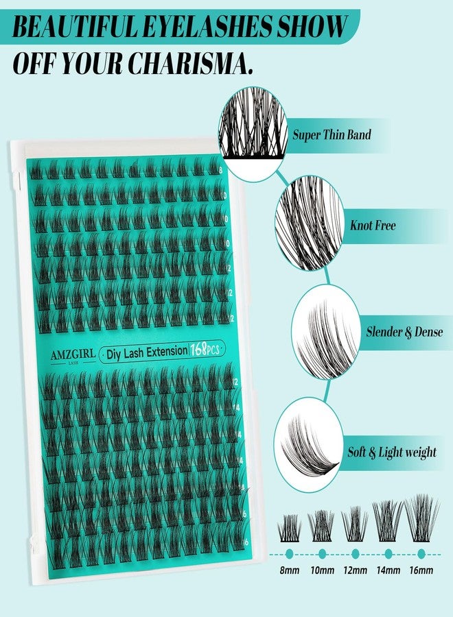 AMZGIRL LASH Lash Extension Kit,DIY Eyelash Clusters Kit 168Pcs with Lash Bond and Seal Glue Waterproof,Eyelashes Remover for Lash Cluster Extensions Kit for Beginner,Lashes Applicator Tool(Medusa,D-Mix8-16mm Kit) - Image 3