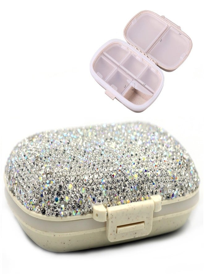 Bestbling Bling Sparkling Portable 8-Compartment Waterproof Pill Organizer Box - Portable Pill Organizer Travel Case, Compact Pill Box and Pill Holder for Travel and Everyday Use (Silver - Image 1