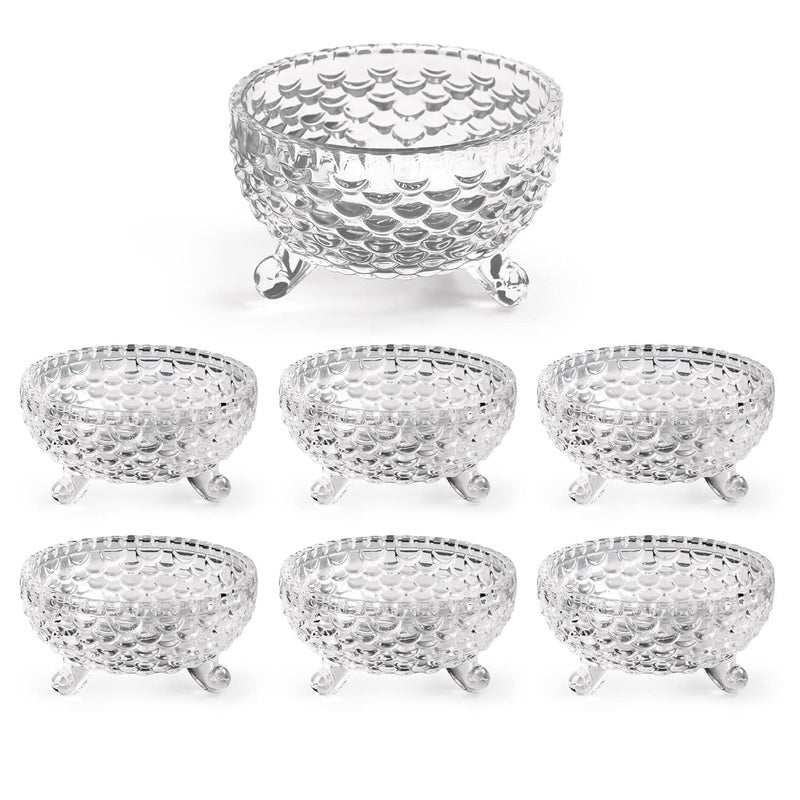 AZLVERA Glass Serving Bowls Set of 7 pcs Dessert Bowl Set Glassware Tableware Serving Bowl Set for IceCream Fruit Candy Pasta Salad Sugar 1 Big Bowl 6 Small Bowl Set of 7 - Image 1