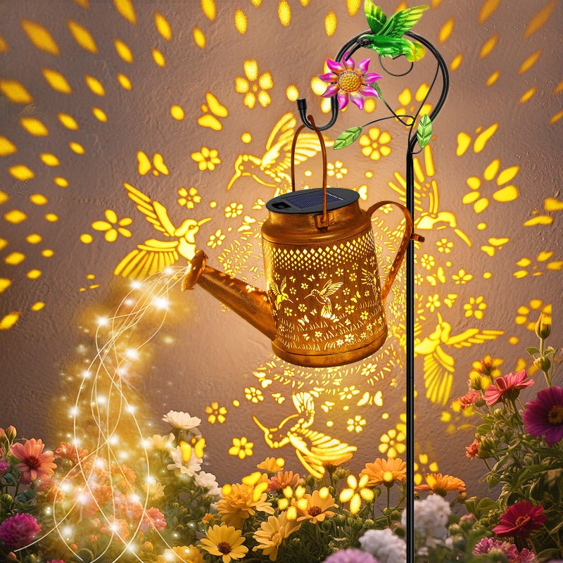 VOOKRY Solar Lights Outdoor Waterproof, Hummingbird Retro Metal Solar Watering Can Lights, Birthday Gifts for Women Mom Grandma, Hanging Lantern Decorative Garden Decor for Outside Yard Lawn Patio - Image 1