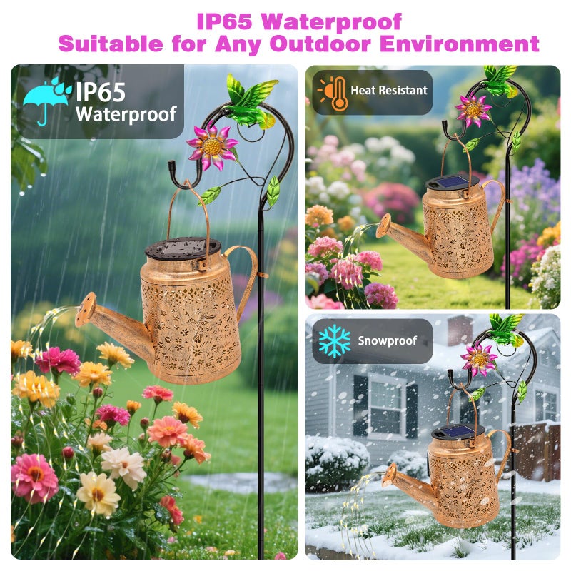 VOOKRY Solar Lights Outdoor Waterproof, Hummingbird Retro Metal Solar Watering Can Lights, Birthday Gifts for Women Mom Grandma, Hanging Lantern Decorative Garden Decor for Outside Yard Lawn Patio - Image 5