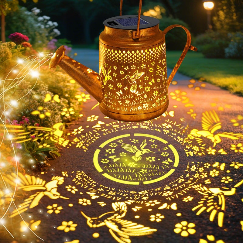 VOOKRY Solar Lights Outdoor Waterproof, Hummingbird Retro Metal Solar Watering Can Lights, Birthday Gifts for Women Mom Grandma, Hanging Lantern Decorative Garden Decor for Outside Yard Lawn Patio - Image 2