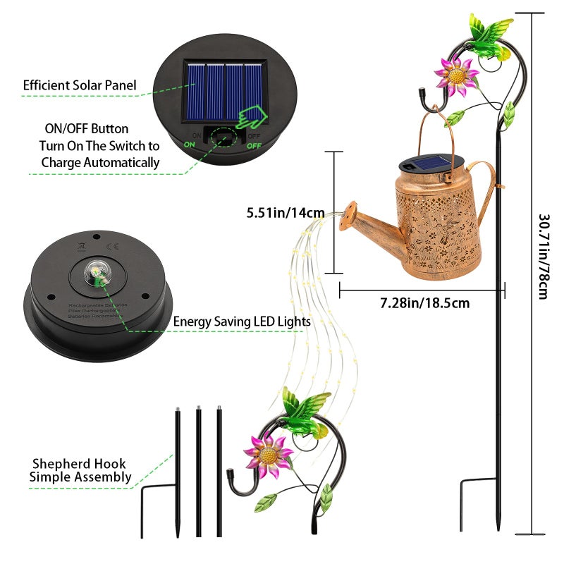 VOOKRY Solar Lights Outdoor Waterproof, Hummingbird Retro Metal Solar Watering Can Lights, Birthday Gifts for Women Mom Grandma, Hanging Lantern Decorative Garden Decor for Outside Yard Lawn Patio - Image 3