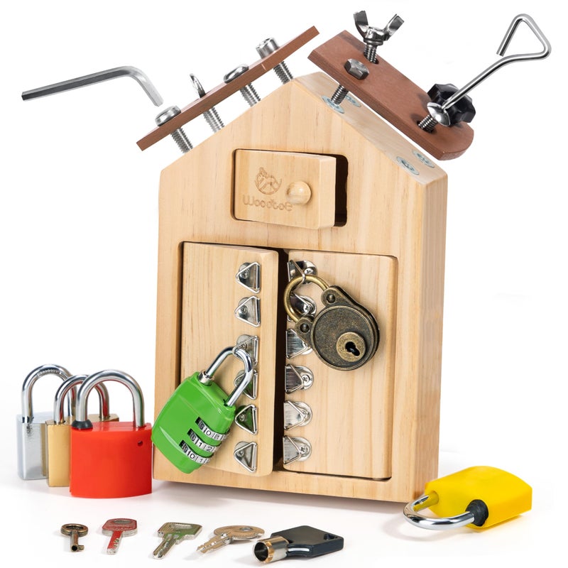 Woodtoe Montessori Screwdriver Board with Lock and Key Toy Wooden Montessori Toys for Kids 3 4 5 Year Old Toddler Fine Motor Skills STEM Toy Preschool Sensory Learning Birthday Gifts for Boys Girls - Image 3