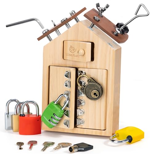 Woodtoe Montessori Screwdriver Board with Lock and Key Toy Wooden Montessori Toys for Kids 3 4 5 Year Old Toddler Fine Motor Skills STEM Toy Preschool Sensory Learning Birthday Gifts for Boys Girls - Image 1