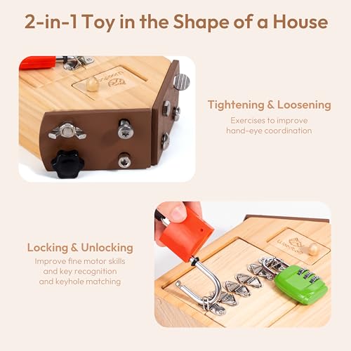 Woodtoe Montessori Screwdriver Board with Lock and Key Toy Wooden Montessori Toys for Kids 3 4 5 Year Old Toddler Fine Motor Skills STEM Toy Preschool Sensory Learning Birthday Gifts for Boys Girls - Image 5