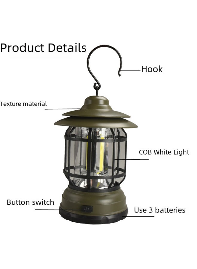 Outdoor Rechargeable Cob Handheld Lantern Multifunctional Camping Tent Light Vintage Led Horse Lamp Fishing Camping Light-Color:Dry Battery (Red) - Image 3