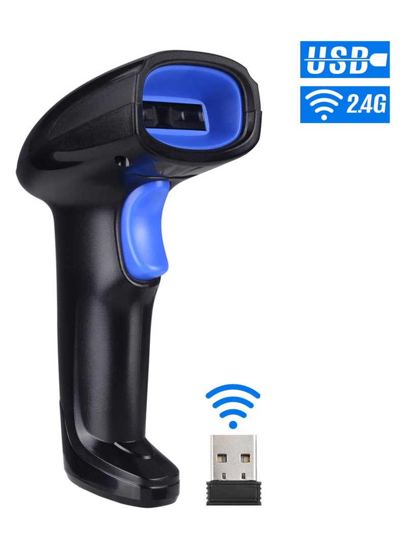 YHD 2-in-1 2.4G Wireless Barcode Scanner USB Wired Barcode Scanner Automatic Handheld 1D Bar Code Scanner Reader with Rechargeable Battery Mini USB Receiver USB Cable for Computer Laptop - Image 1