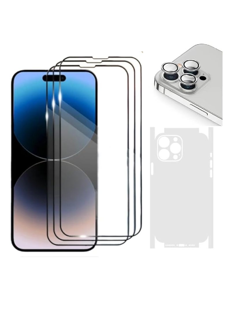 Digi Core مجموعة تغطية كاملة لهاتف iPhone 14 Pro Max واقي شاشة 3 عبوات 6.7 بوصة 2.5D حواف منحنية مع عدسة كاميرا iPhone وورقة شفافة PVC مضادة للخدش (iPhone 14 Pro Max، فضي) - Image 1