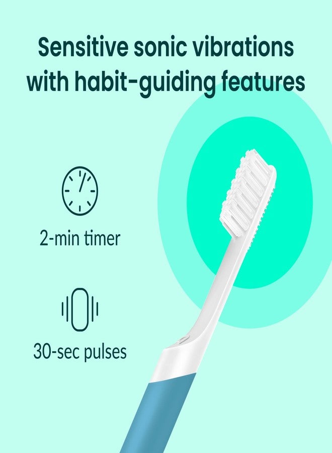 Quip Sonic Electric Toothbrush for Adults with Timer - Includes Travel Case & Replacement Brush Head - 3 Month Battery Life, Plastic Handle - Marine Blue - Image 3